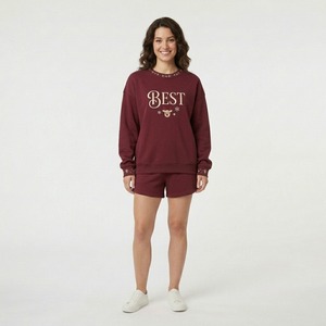<b>Women's</b> <b>Christmas</b> Fleece <b>Sweatshirt</b> and Shorts Set Crew Neck Embroidered Holiday Lounge Wear - Product Image 4