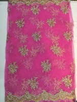 Vestido de Mujer con Encanto Étnico Clásico, Tela de Encaje Nigeriana Auténtica, Bordado Computarizado con Patrón Floral, Poliéster/Algodón, 120 GSM