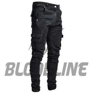 Pantalones Cargo de Mezclilla Lavada a la Piedra para Hombre BLOODLINE, Corte Slim Fit, Cintura Media, Color Sólido, Estilo Utilitario, Jeans de Algodón para Otoño, Calidad Premium - Product Image 1