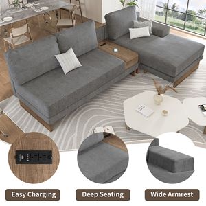 Divano Componibile a L da 114 Pollici per Soggiorno con Chaise Longue Reversibile, Due Porte USB, Due Prese di Corrente e un Cassetto Portaoggetti - Product Image 6