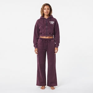 Ensemble deux pièces pour femme : Crop top à fermeture éclair, manches longues, épaules tombantes, effet délavé, et pantalon de jogging large, avec logo personnalisé - Product Image 2