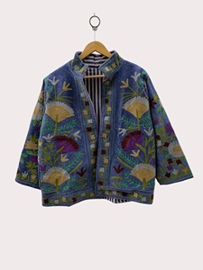 Women Traditional Suzani Embroidered Velvet Jacket Handmade Bohemian Winter <b>Coat</b> Ethnic Floral Outerwear Gift Idea - Product Image 2