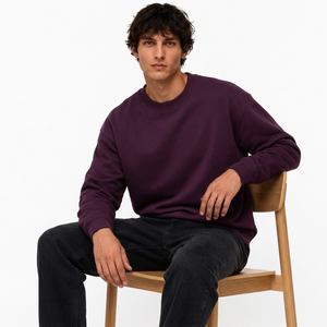 Men's Custom Sweatshirt Cotton Fleece Crew Neck Pullover With Loose Fit Custom Graphic Applique Garment Wash And Branding - Product Image 5