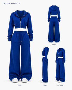 Ensemble de survêtement unisexe bleu à capuche, coupe courte, manches longues, couleur unie, coupe régulière, décontracté, respirant, pour l'été 2 en 1 - Product Image 2