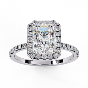 18K Solid White Gold 2ct Radiant Lab Grown Diamond Halo Engagement Ring IGI E VVS Pave Shank Bridal Jewelry Gift - Product Image 4