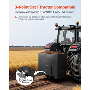 Caja de lastro para tractor de 800 lb de capacidad, 3 puntos, categoría 1, de acero resistente, 5 pies con receptor de enganche de 2 pulgadas - Product Image 2