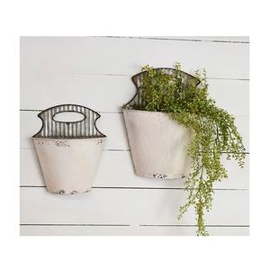 Maceta de bolsillo de pared galvanizada de hierro y metal, jarrón de pared colgante, maceta y maceta, pátina oxidada blanca con acabado - Product Image 1