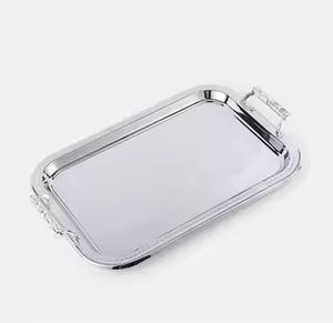 Plateau de service rectangulaire en acier inoxydable avec poignées, plateau en métal poli miroir pour hôtel, restaurant, maison - Product Image 6