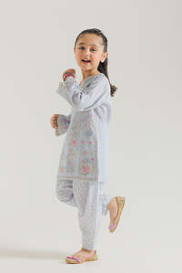 Salwar Kameez Azul Claro Bordado para Niñas, Traje Tradicional de Algodón, Corte Regular, Largo hasta el Tobillo, Ropa Casual para Fiestas, India, Pakistán - Product Image 2