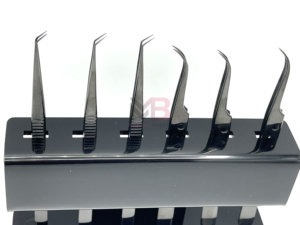 Print Logo Eyelash Tweezers Nano Grip Tweezers Custom Private Label Lash Extension Tweezers 6-Piece Black Stand - Product Image 3