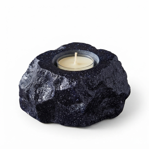 Support de bougie en pierre naturelle sculptée à la main en pierre de cristal bleue, pierre précieuse d'agate, pour la guérison, vente en gros - Product Image 1