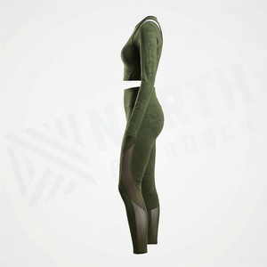 Women's Seamless Camo Yoga Set <b>Long</b> Sleeve Cut Out Crop <b>Top</b> High Waist <b>Leggings</b> Gym Activewear 2 Piece - Product Image 3