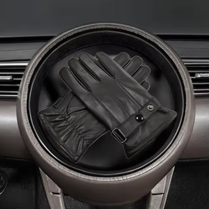 Gants tactiques pour hommes en cuir de chèvre véritable, longueur poignet, pour la conduite automobile, le cyclisme en plein air - Style uni, utilisation hivernale - Product Image 5