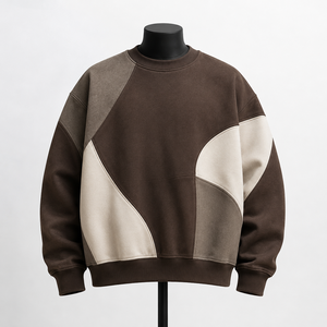 Sweat-shirt à col rond surdimensionné pour homme, patchwork, manches raglan, pull décontracté, automne, coton et polyester mélangés - Product Image 1