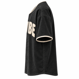 Custom Men's Oversized Baseball Style Jersey Washed <b>Black</b> <b>Button</b> Up Shirt Embroidered Logo Private Label OEM Manufacturer - Product Image 5