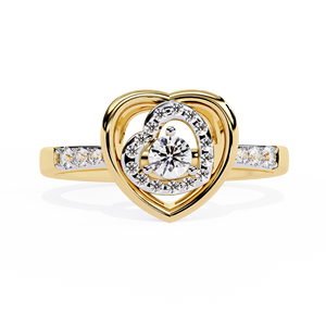 Anillo minimalista de oro macizo de 10k, 14k o 18k con diamante de corte redondo en forma de corazón para mujer, ideal para regalo, compromiso, aniversario o boda. - Product Image 1