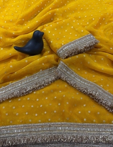 Sari de chifón y mezcla de seda adornado al estilo Bollywood KV (Amarillo) - Product Image 3