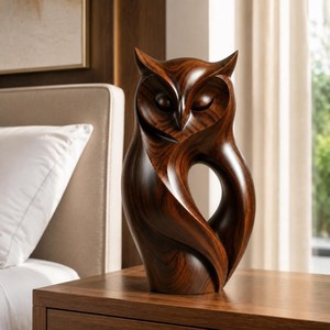 Fabulosa Escultura de Búho de Madera Hecha a Mano, Figura Animal Moderna, Decoración de Mesa, Adorno para Sala de Estar - Product Image 3