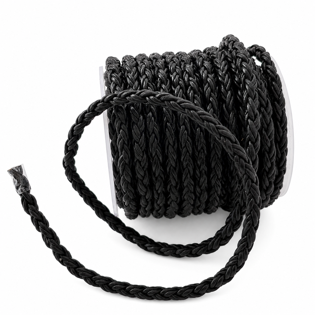 Black Braided Coated Leather Cord Flat Craft Rope for Bracelet Necklace Jewelry Making DIY Accessories Garment Use Eco-Friendly