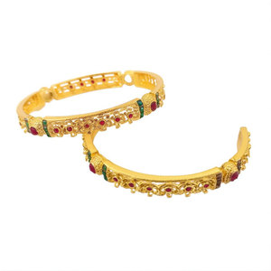 24K Gold Plated Ethnic Matte Kemp Stone Studded <b>Bangles</b> - Product Image 2