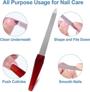 Limas de uñas para uñas naturales (6 unidades), limas de uñas metálicas hechas de acero inoxidable con punta afilada y mango antideslizante, doble cara - Product Image 3