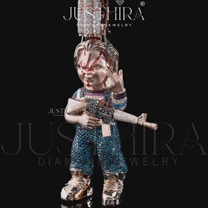 จี้การ์ตูนมอยส์ซาไนต์แบบกำหนดเอง จี้ 3 มิติสีเงิน จี้ชัคกี้เคลือบเงา ผ่านการทดสอบเพชร เครื่องประดับแร็ปเปอร์ - Product Image 4