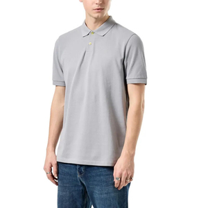 Chemise polo pour homme en tissu Oxford, couleur unie gris clair, manches courtes, style décontracté, boutons, 100% coton - Product Image 4