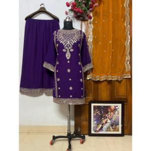 Salwar Kameez de créateur en polyester violet, taille unique, avec haut, bas et dupatta, pour tenue de soirée, Inde et Pakistan - Product Image 1