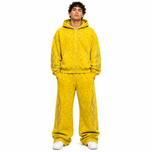 Conjunto de Sudadera con Capucha y Pantalones de Chándal Estilo Urbano, con Cremallera Completa, Estampado de Montaña Morada, Ajuste Holgado, Transpirable, para Otoño - Product Image 5