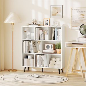Libreria angolare moderna a 3 ripiani in legno massello con 5 gambe in metallo per soggiorno - Product Image 6