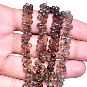 Cuentas de cuarzo AAA+ facetadas en forma de lágrima de 6x4 mm, piedras preciosas semipreciosas naturales ahumadas, cuentas sueltas para suministros de joyería. - Product Image 3