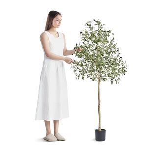Albero verde a bassa manutenzione materiale sicuro PE olivo artificiale alto 5 piedi finto impianto interno/esterno Anti-punta protezione inclinazione - Product Image 1