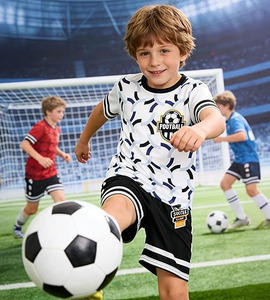 Conjunto de Uniforme de Fútbol Personalizado para Niños - Conjunto de Uniforme de Fútbol para Niños con Estampado Sublimado Blanco - Product Image 5