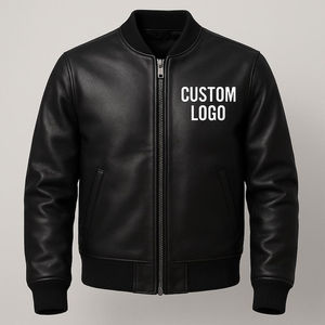 Blouson aviateur en cuir, logo personnalisé, noir, cuir de vachette véritable, blouson de moto, meilleure qualité, blouson d'hiver - Product Image 1