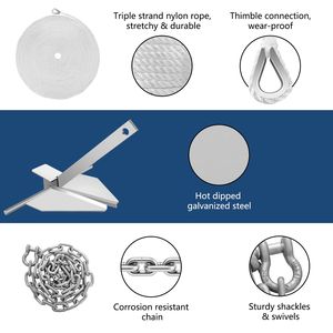 Kit Ancora per Barca in Acciaio Zincato a Caldo Stile Fluke da 8,5 lb con Corda e Grillo Ancoraggio, Ancore Marine - Product Image 4