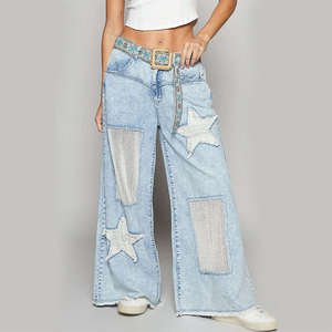 Jeans décontractés à jambes larges pour femmes, tissu en coton doux, coupe décontractée confortable, streetwear, légers pour tous les jours, OEM - Product Image 1