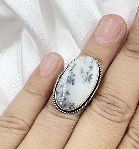 Natural Dendrite Opal <b>Ring</b> Silver Plated Handmade Gemstone Statement <b>Ring</b> <b>Adjustable</b> <b>Ring</b> for Women Wholesale - Product Image 1