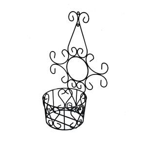 Support mural en métal noir pour plantes avec décorations en volutes et panier rond pour pot de fleurs, jardinière en fer vintage ornementale - Product Image 2