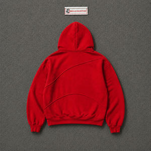 Custom <b>Red</b> Oversized <b>Hoodie</b> <b>Men</b> Streetwear Pullover With Curved Seam Design Drop Shoulder Casual Fashion Hooded Sweatshirt Top - Product Image 6