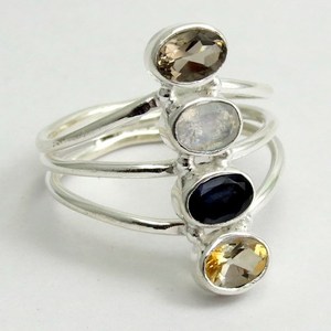 Bagues en argent sterling 925 avec citrine, iolite, pierre de lune arc-en-ciel et smoky quartz, bijoux de mode indiens - Product Image 1