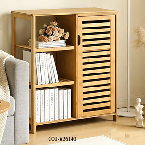 Mueble de Almacenamiento de Bambú con Puerta de Listones, 1 Estante, Muebles para Sala de Estar y Baño, Diseño Escandinavo Moderno - Product Image 3