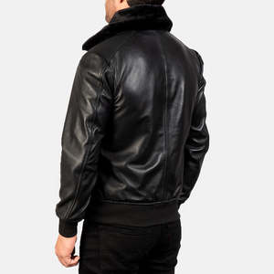 Chaqueta de Cuero Genuino Azul Invierno para Hombre, Estilo Motero, Cuello Alto, Cierre de Cremallera, Resistente al Viento, Transpirable, Secado Rápido, Ecológica - Product Image 3