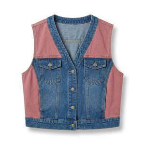 Wholesale <b>womens</b> denim <b>vest</b> winter layering heavyweight denim private label production for U.S. boutiques - Product Image 5