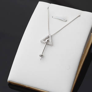 S925 <b>Silver</b> Triangle <b>Pendant</b> Necklace Set with Empty Tray Women's Jewelry DIY Accessories Inlaid 379 Small Tree with Fancy <b>Chain</b> - Product Image 5