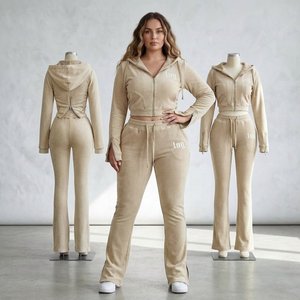 Conjunto de Sudadera con Capucha y Pantalones Deportivos para Mujer, Estilo Vintage con Lavado Ácido, Chaqueta Corta con Cremallera y Estampado Personalizado, Ropa Urbana de Moda - Product Image 3