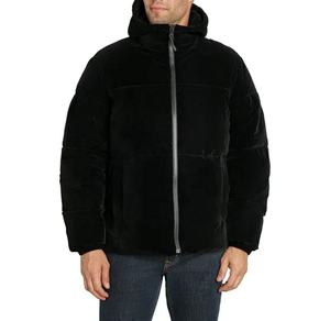 Men's <b>Black</b> Hooded <b>Fleece</b> Puffer <b>Jacket</b> Windproof Zipper Closure Winter Casual Outerwear Regular Fit Thick Polyester Wadding - Product Image 4