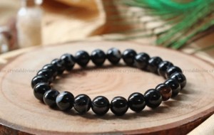 Bracelet en perles polies de style obsidienne noire naturelle, adapté à : usage quotidien, méditation et pratiques spirituelles - Product Image 4