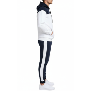 Ensemble de survêtement pour homme très demandé, deux tons, sweat à capuche et pantalon, bleu marine et blanc, vêtements de sport - Product Image 3