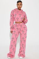 Ensemble de sweat-shirt en molleton imprimé croix rose pour femmes, manches longues, coupe ample, streetwear, tenue deux pièces, toutes saisons