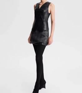 Veste en cuir d'agneau véritable pour femme, style rétro, imperméable, triple boutonnage, printemps-automne, noire, vente en gros - Product Image 5